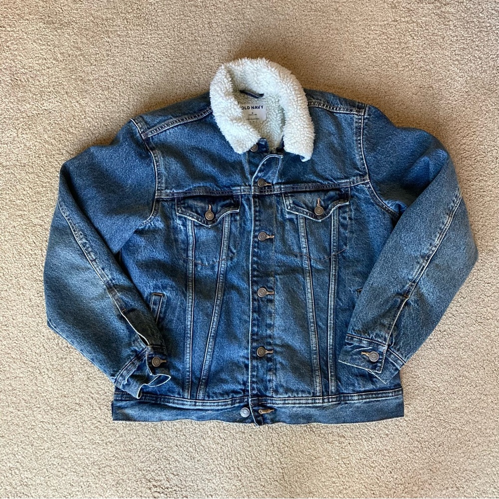 Old Navy Blue Denim Jacket with White Sherpa Lining